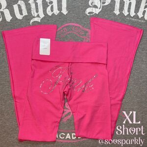Victoria’s Secret PINK Carmine Rose Hot Pink Bling Foldover Flare Leggings XL